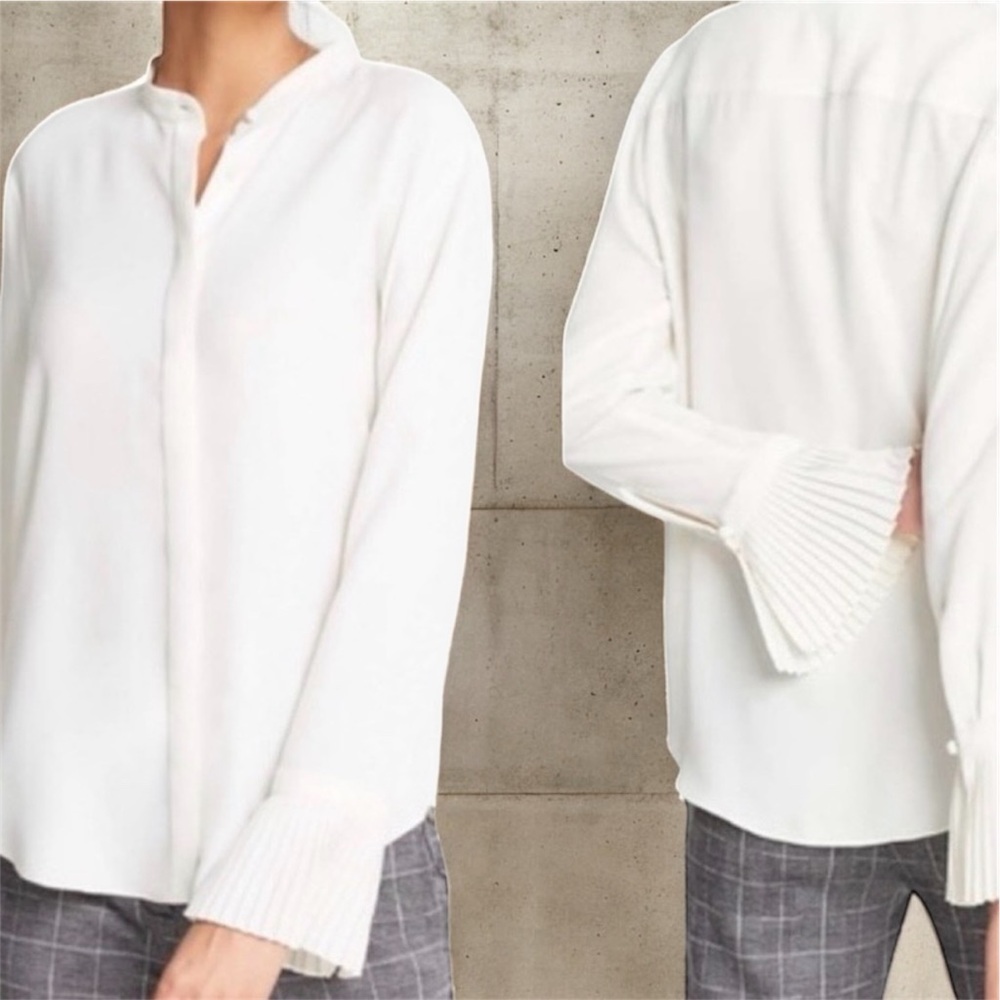 Ann Taylor White Blouse – Pleated Sleeve Detail